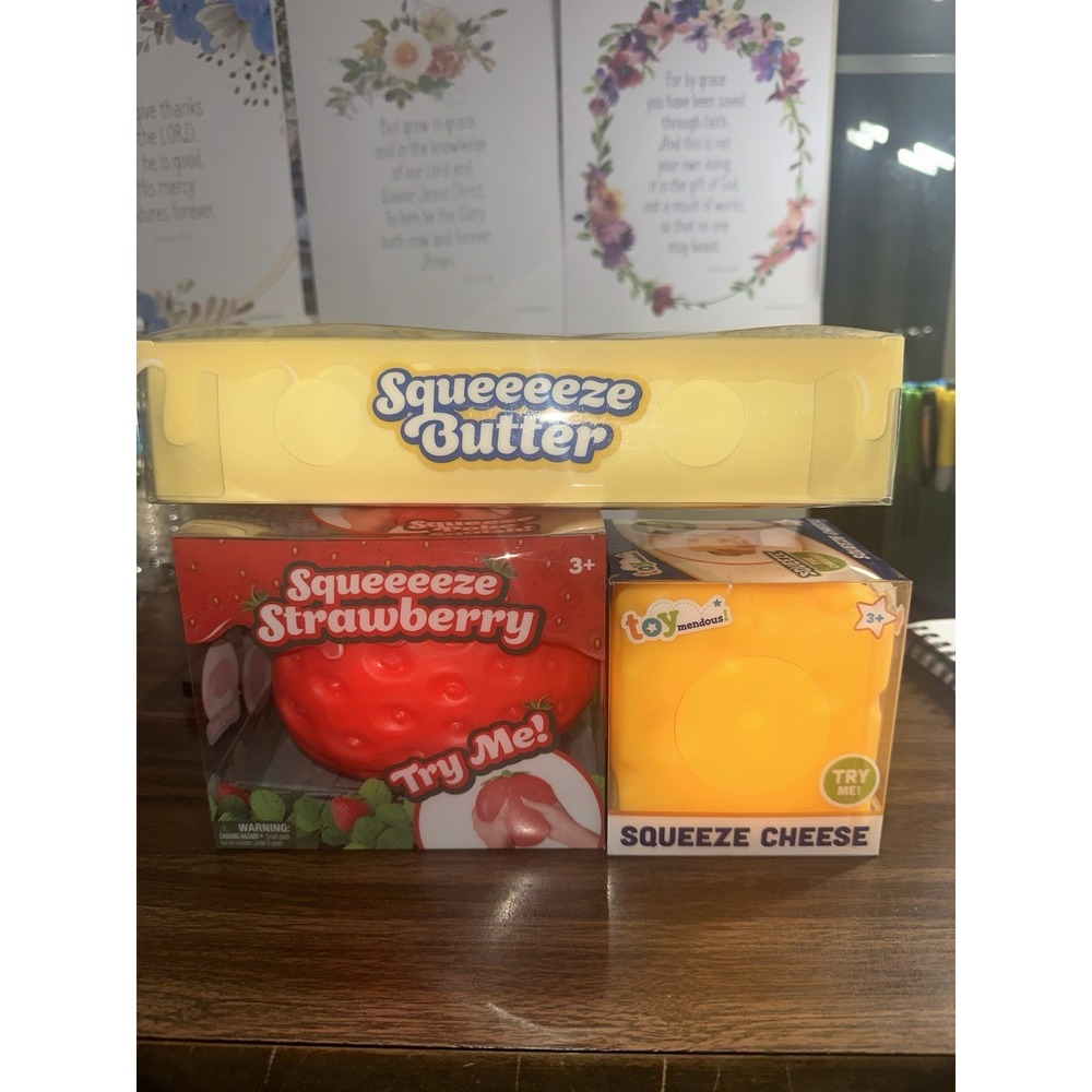 Sunny Days Squeeezy BUTTER CHEESE STRAWBERRY LOT Squish Squeeze TOY Viral TikTok